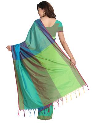 Blue plain art silk saree with blouse 2