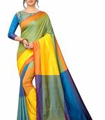 Yellow plain art silk saree with blouse