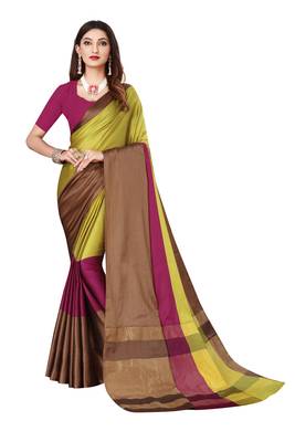 Multi plain art silk saree with blouse 1