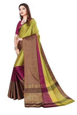 Multi plain art silk saree with blouse 3