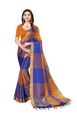 Multi plain art silk saree with blouse 1