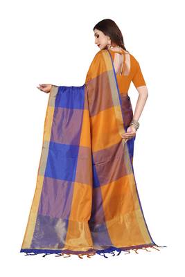 Multi plain art silk saree with blouse 2