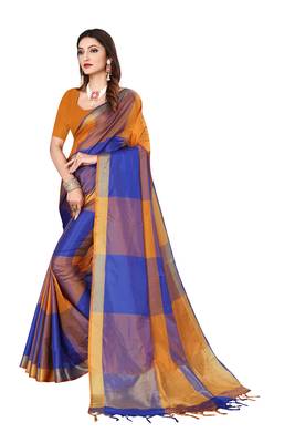 Multi plain art silk saree with blouse 3