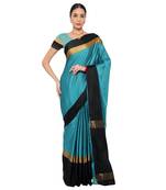 Blue plain art silk saree with blouse