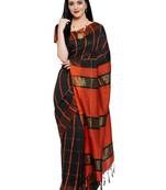 Black plain art silk saree with blouse