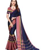 Blue plain art silk saree with blouse