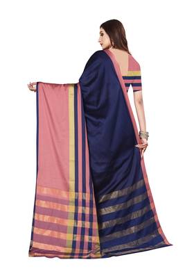 Blue plain art silk saree with blouse 2