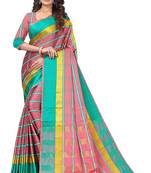 Pink plain art silk saree with blouse
