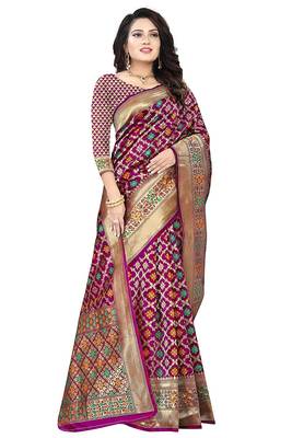 Women's Banarasi Silk Blend Saree With Unstiched Blouse Piece 2