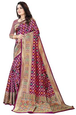Women's Banarasi Silk Blend Saree With Unstiched Blouse Piece 3
