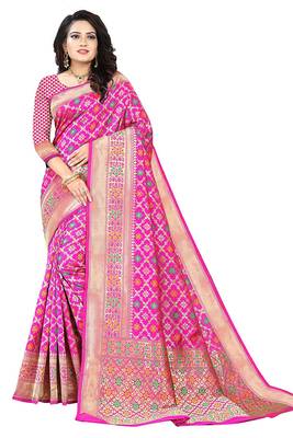 Women's Banarasi Silk Blend Saree With Unstiched Blouse Piece 1