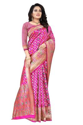 Women's Banarasi Silk Blend Saree With Unstiched Blouse Piece 2