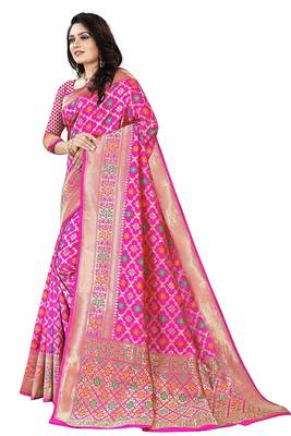 Women's Banarasi Silk Blend Saree With Unstiched Blouse Piece 3