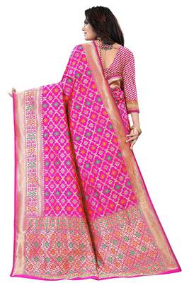Women's Banarasi Silk Blend Saree With Unstiched Blouse Piece 4