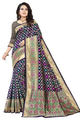Women's Banarasi Silk Blend Saree With Unstiched Blouse Piece 1