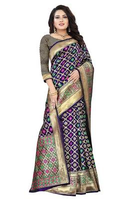Women's Banarasi Silk Blend Saree With Unstiched Blouse Piece 2