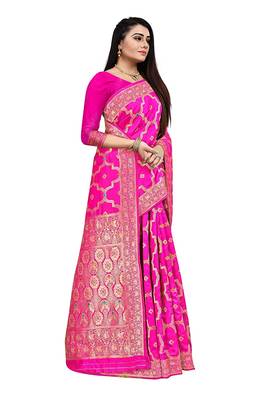 Women's Banarasi Silk Blend Saree With Unstiched Blouse Piece 2