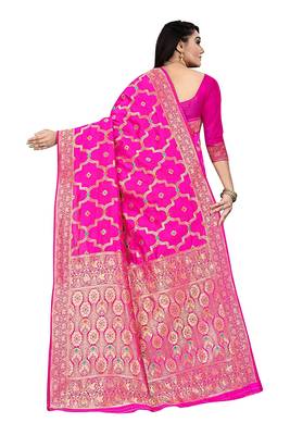Women's Banarasi Silk Blend Saree With Unstiched Blouse Piece 4