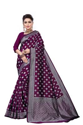 Women's Banarasi Art Silk Blend Saree With Unstiched Blouse Piece 1