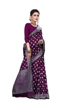Women's Banarasi Art Silk Blend Saree With Unstiched Blouse Piece 4
