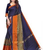 Blue plain art silk saree with blouse
