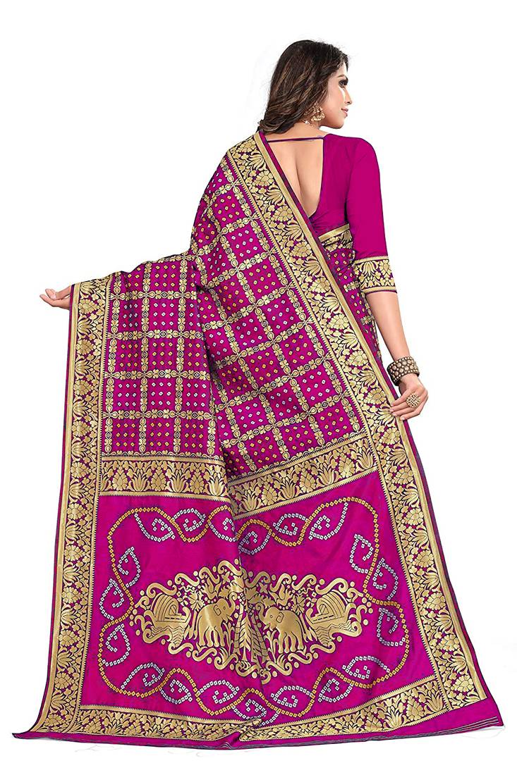 Pink Bandhani Printed Silk Blend Saree With Unstitched Blouse Piece main image 1