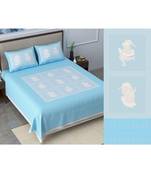 Ridan cotton  blue khadi print king size double bed sheet with pillow cover
