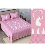 Ridan cotton pink  khadi print king size double bed sheet with pillow cover