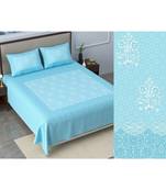 Ridan cotton  blue  khadi print king size double bed sheet with pillow cover