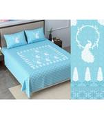 Ridan cotton  blue  khadi print king size double bed sheet with pillow cover