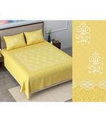 Ridan cotton yellow  khadi print king size double bed sheet with pillow cover