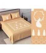 Ridan cotton orange  khadi print king size double bed sheet with pillow cover
