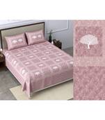 Ridan cotton pink  khadi print king size double bed sheet with pillow cover