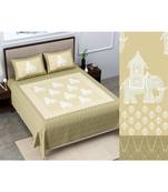 Ridan cotton green  khadi print king size double bed sheet with pillow cover