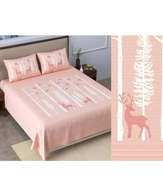 Ridan cotton pink  khadi print king size double bed sheet with pillow cover 1