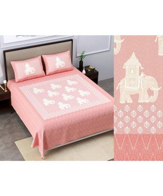 Ridan cotton pink  khadi print king size double bed sheet with pillow cover 1