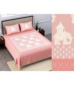 Ridan cotton pink  khadi print king size double bed sheet with pillow cover