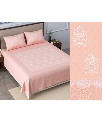 Ridan cotton pink  khadi print king size double bed sheet with pillow cover 1