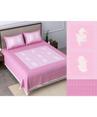 Ridan cotton pink  khadi print king size double bed sheet with pillow cover 1