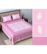 Ridan cotton pink  khadi print king size double bed sheet with pillow cover