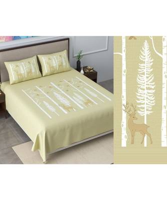 Ridan cotton green  khadi print king size double bed sheet with pillow cover 1