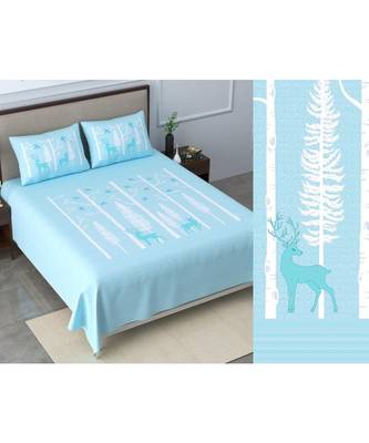 Ridan cotton  blue khadi print king size double bed sheet with pillow cover 1