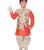 Orange embroidered cotton silk boys-kurta-pyjama