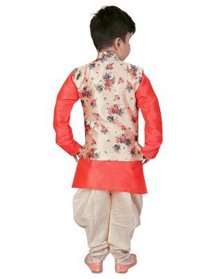 Orange embroidered cotton silk boys-kurta-pyjama 3