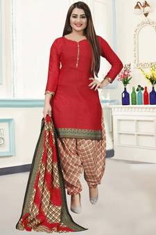 Red printed cotton salwar