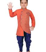 Red embroidered cotton silk boys-kurta-pyjama