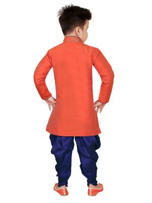 Red embroidered cotton silk boys-kurta-pyjama 2