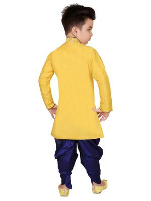 Yellow embroidered cotton silk boys-kurta-pyjama 2