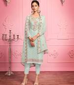 Blue Floral Embroidered Pakistani Pant Suit