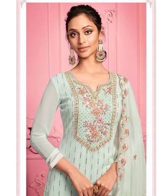 Blue Floral Embroidered Pakistani Pant Suit 2